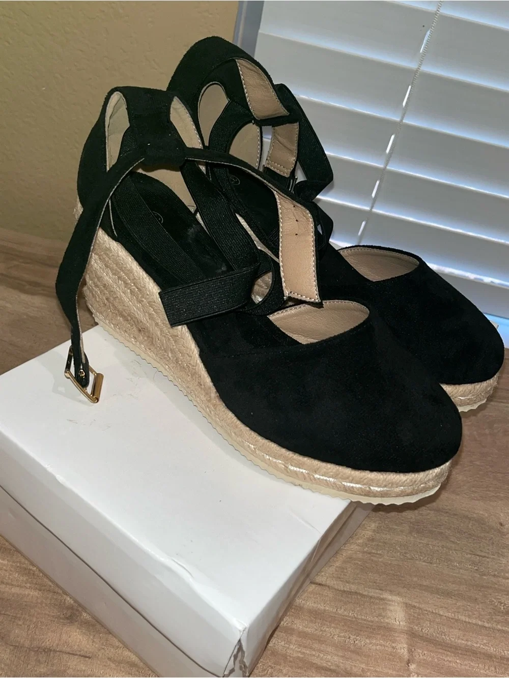 Classic Black Crisscross Espadrille Wedge Heels
